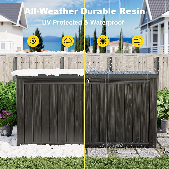 PatioZen 180 Gallon Resin Deck Box, Lockable Weatherproof Outdoor Storage Box for Furniture, Garden Tools and Tools Storage, Waterproof Outside Storage Boxes - Black
