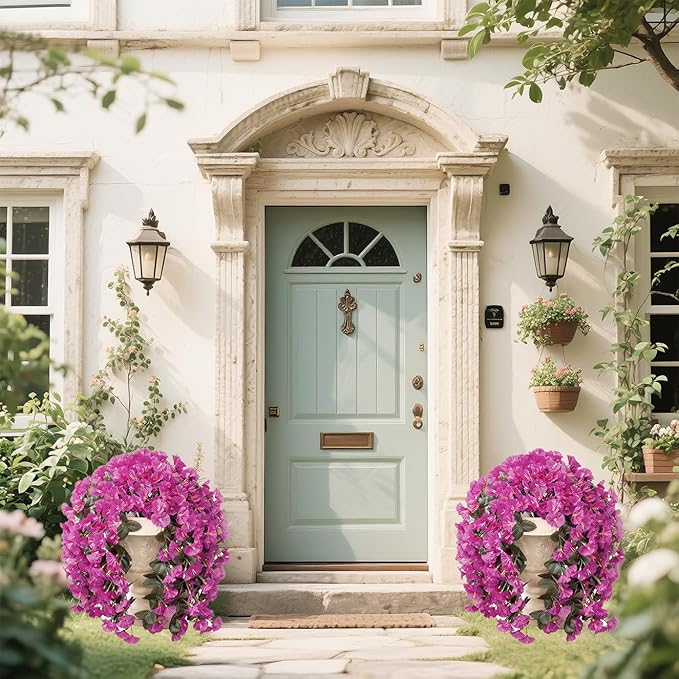 Artificial Flowers for Outdoors Fake Fuchsia Morning Glory Hanging Flower Decoration, 2Pcs Realistic Faux Plants Petunias Long Trailing Vines,Spring Decor for Porch Patio Balcony Planter Yard