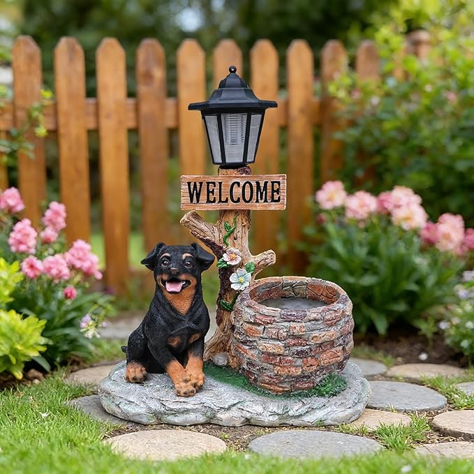 Animal Outdoor Statue Planter Solar Light Welcome Garden Sculpture Resin Flower Pot Decorative Porch Patio Yard Lawn Entryway Figurine with LED Lamp Rustic Plant Holder Ornament Courtyard (D)