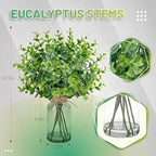 Der Rose 14.5" Fake Plants for Bathroom Decor Artificial Eucalyptus Stems in Clear Glass Vase with Faux Water for Office Desk Accessories Home Wedding Decor