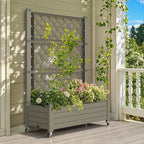 DWVO 3.6 x 1.5 x 5 FT Raised Garden Bed with Trellis, Large Outdoor Planter Trellis Box with Drainage Holes and Wheels for Climbing Plants, Light Brown
