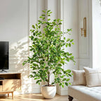 Bailikang Artificial Ficus Tree Indoor 4ft, Large Potted Faux Tree with Realistic Silk Leaves & Trunk for Home Office, Living Room Corner Decor