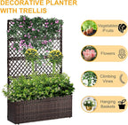 52’’ H Garden Planter Box with Trellis Outdoor for Vine Climbing Plants, Flowers Handwoven Rattan Garden Bed with Removable Liners for Backyard Patio Balcony