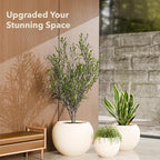 9.7" H x 12" D Premium Globo Fiberstone Round Planter with Drainage Hole, Weather Resistant for Indoor and Outdoor Use, Included 2 Extra Coco Mats (Kilim Beige, 7.8" Pot Opening)