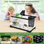 GOZILLA Aquatic Turtle Tank Kit+Lamp+Filter, Upgrade PC Turtle Tank Starter Kit with Adjustable Lamp & Filter,Reptile Habitat with Lid,Hanging Platform for Small Reptiles.(19.68×9.52×9.44''/Black Kit)