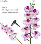 Fnize Faux Orchid Stems Artificial Flowers Phalaenopsis 38 Inch 2pcs Real Touch Latex 9 Large Petals Purple Pattern