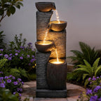 38.2" Tall Water Fountain Outdoor Garden,4 Tiers Modern Cascading Bowls and Stacked Stones Indoor Fountains with LED Lights for Garden, Patio, Deck, Porch, Backyard and Home Art Decor(Grey)