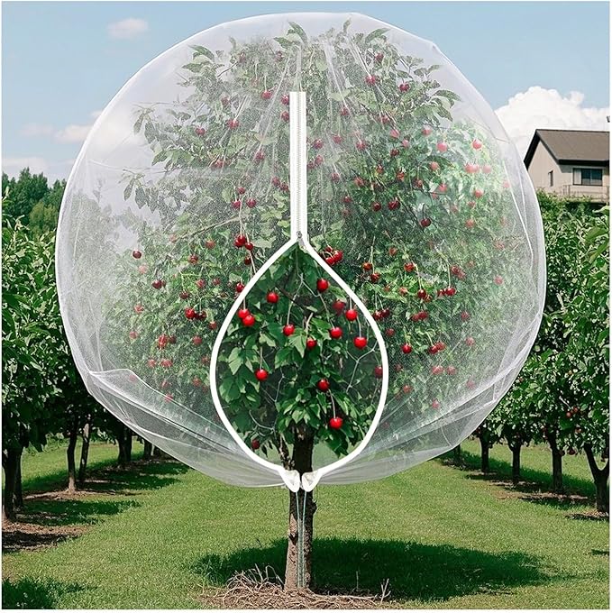 Bird Barrier Netting Mesh, Garden Netting with Zipper and Drawcord, 7.9 FT Long, 5.9 FT Wide, Plant Protection Net for Protect Plant Fruit Flower from Insect Bird