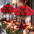 Hananona 24 Pcs Artificial Geranium Flowers for Outdoors Geranium Silk Red Flowers Outdoor UV Resistant Garden Plants Faux Flower for Christmas Home Kitchen Table Centerpieces Decor (24, Red)