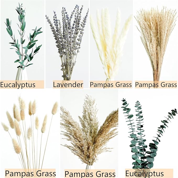 Green Pampas Grass Boho Bouquet – Exquisite Lavender and Eucalyptus Dried Flower Arrangements for Western Boho Decor – Rustic Flowers for Your Bohemian Home, Bedroom, and Wedding Table Décor