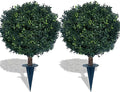 kyesyes Artificial Boxwood Ball Bush 27" Tree UV Resistance Rated with Spike. Easy to Push in The Ground.Plant Looks Great in a Planter Anywhere. Indoor/Outdoor Decor 2 Pack