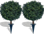kyesyes Artificial Boxwood Ball Bush 27" Tree UV Resistance Rated with Spike. Easy to Push in The Ground.Plant Looks Great in a Planter Anywhere. Indoor/Outdoor Decor 2 Pack
