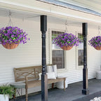 Artificial Fake Hanging Flowers Plants Basket for Outdoors Spring Decoration, Realistic Faux Silk Morning Glory for Outdoor Planters UV Resistant Artificial Flowers for Outside Porch Garden, Purple