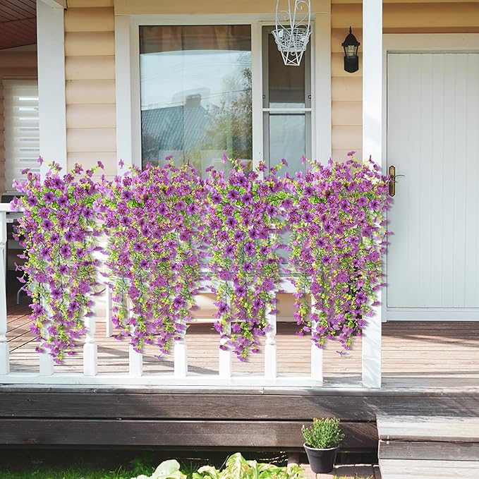 Artificial Hanging Flowers Plants for Outdoor Spring Summer Decoration, 2PCS Faux Silk Daisy UV Resistant Look Real for Outside Home Indoor Planter Porch Garden Yard Decor(Purple)