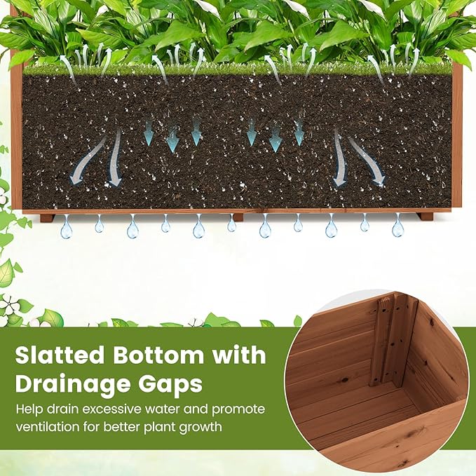 Giantex Raised Garden Bed with Sided Trellis & Roof, 45”x16”x41” Wood Elevated Planter Box, Freestanding Garden Planter Raised Bed for Flowers Herbs Climbing Vines,Brown,1