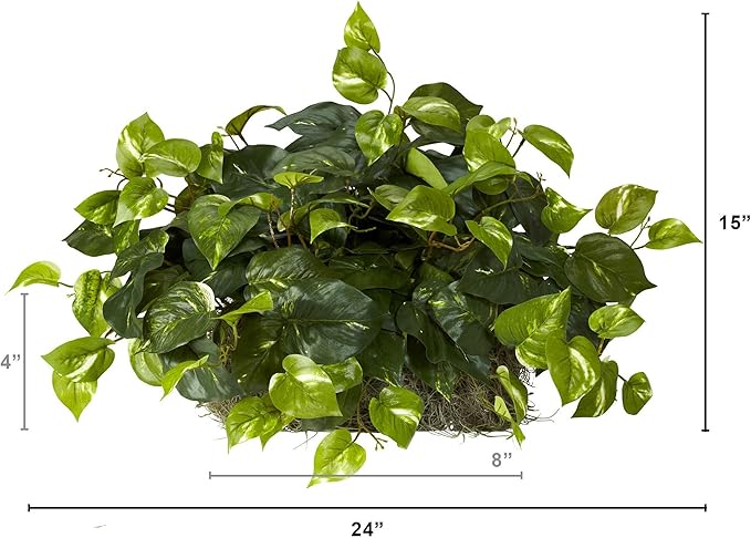 Nearly Natural 15in. Pothos Ledge Plant (Set on Foam) Silk Plant,Green
