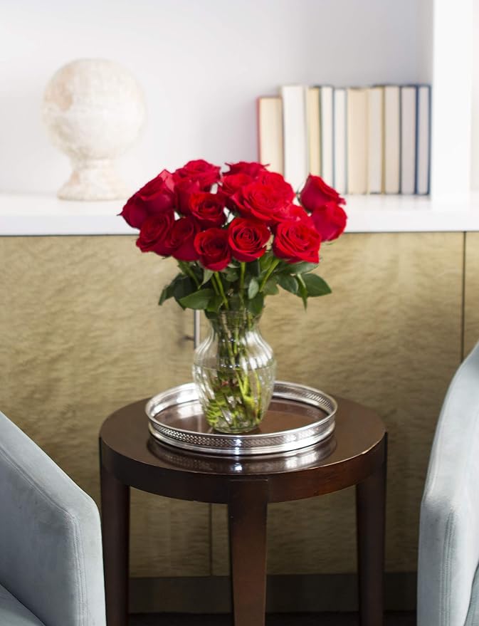 KaBloom - The Romantic Classic Bouquet of 18 Fresh Red Roses (Farm-Fresh, Long-Stem) with Vase - Fresh Flowers for Birthday, Valentine's & Mother's Day
