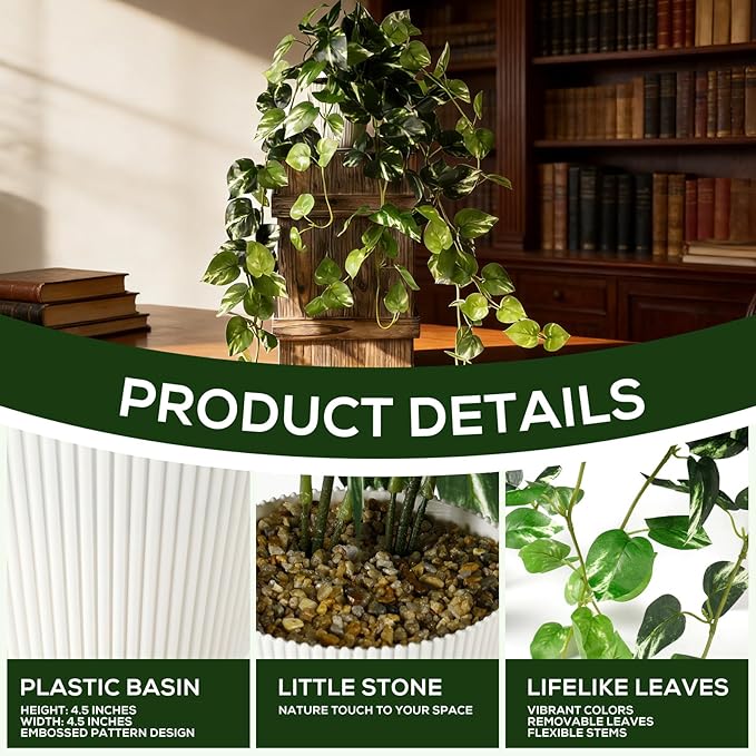 Fake Plants,Artificial Plants Indoor Faux Silk Hanging Pothos Fake Plants for Home Decoration, Low Cost and Easy Maintenance