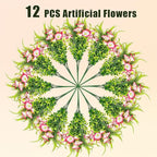 Artificial Flowers for Outdoors 12 Bundles Pink Artificial Petunias Fake Flowers UV Resistant Shrubs Plants with Fern for Indoor Outside Hanging Planters Home Garden Spring Decorations