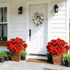 Fake Outdoor Flowers, Artificial Flowers For Outdoors, Red Artificial Geraniums Plastic Flowers, Fake Plant For Outside, Silk Faux Flowers For Outdoor Planters UV Resistant For Front Porch（4 Pcs)
