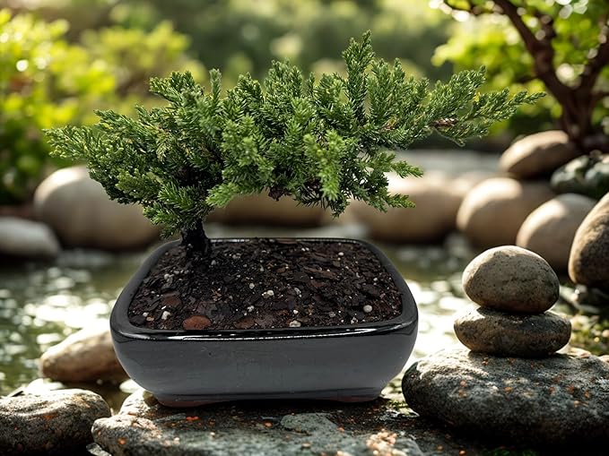 Live Dwarf Juniper Bonsai Tree | Potted in Large Ceramic Pot | 3 Years Old | 100% Handcrafted | Outdoor Bonsai | Unique Gift for Birthday, Graduation, Anniversary