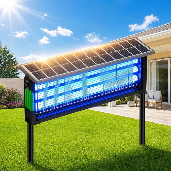 Large Solar Bug Zapper Outdoor Rechargeable Mosquito Zapper 4000 sq.ft for Backyard, Cordless USB Charging Fly Insect Trap, Waterproof Dusk-to-Dawn Auto On/Off for Patio Garden Camping RV