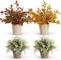4 Pack Small Fake Plants in Pulp Pot for Home Decor, Artificial Plants Indoor, Small Faux Plants Indoor for Bathroom Bedroom Kitchen Office Farmhouse Room Shelf Decor Fall Decor