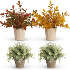 4 Pack Small Fake Plants in Pulp Pot for Home Decor, Artificial Plants Indoor, Small Faux Plants Indoor for Bathroom Bedroom Kitchen Office Farmhouse Room Shelf Decor Fall Decor