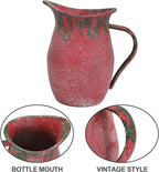 Vintage Country Metal Flower Vase Farmhouse Decorative Milk Can Pot Rustic Pitcher Jug for Home Kitchen Cabinets Table Centerpiece Decor Gifts Retro Red
