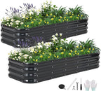 4 in 1 Galvanized Raised Garden Bed - 6x2x1ft (2Packs) Modular Planter Box Outdoor | Metal Raised Bed Kit with Bracing Rods for Gardening Vegetables Flowers Fruits Herbs (Dark Grey)