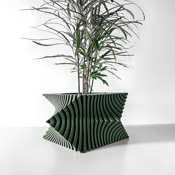 Aeon Twist Modern Planter – Black Sculptural Plant Pot for Indoor Decor Geometric Design with Drainage – Unique Home Accent for Living Room, Office, or Shelf (Green, Compact Structure: 6" x 4" WH)