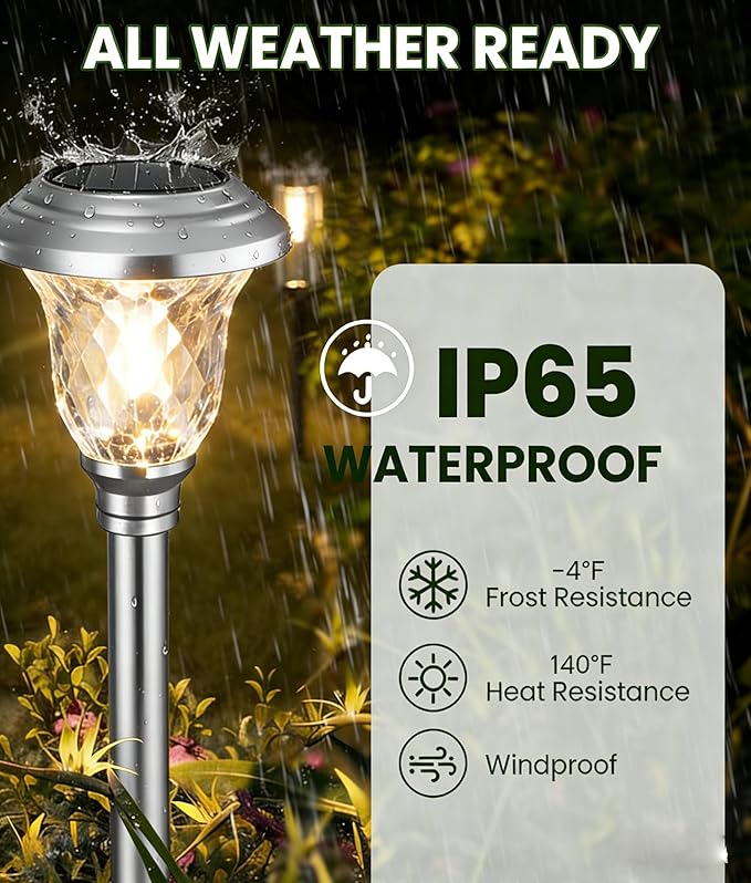 Beau Jardin 4 Pack Solar Pathway Lights White+ Color Changing Stainless Steel 3 Mode Outdoor Multicolor Metal Solar Powered Waterproof Glass for Garden Landscape Path Yard Walkway Driveway Silver