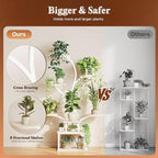 PRAISUN 51 Inch Plant Stand with Grow Lights, 8 Tiered Indoor Plant Shelf with Larger Flower Holder, Curved-tubed Design, 3 Light Modes, Corner Plant Rack for Living Room, Oak
