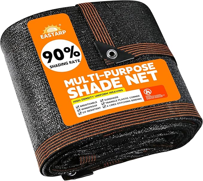 90% Shading Rate 10'x10' Black Shade Cloth,UV Resistant Durable Mesh Tarp with Grommets&Reinforced Edges, Shade Net Using for Plants Cover, Greenhouse, Dog Kennel, Patio, Chicken House