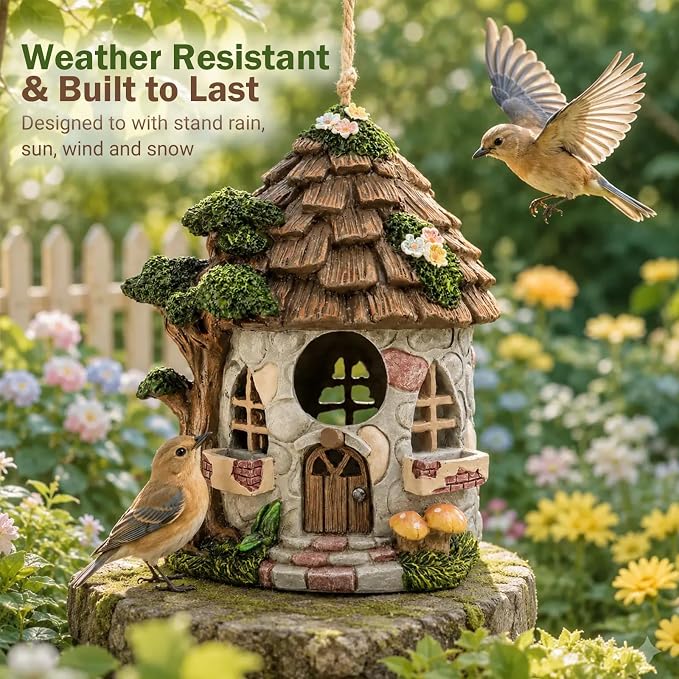 Yinns Resin Bird House for Outside, Birdhouses for Outdoors Wild Bird Nesting, Decorative Stone Bird Houses for Yard Garden Decor, Water Proof