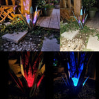Jesokiibo 2pcs Tequila Sculpture Metal Agave Plant Home Decor Rustic Hand Painted Figurines Yard Decorations Lawn Ornaments（Multi-Color LED Solar Light Green） (Blue)