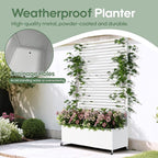 Metal Planter Box with Trellis Privacy Screen, Raised Garden Bed with Trellis & Wheels, Privacy Planters for Patio, Planter Box with Drainage Holes for Climbing Plants, 73"x 47"x 16", White