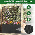 Happygrill Raised Garden Bed with Trellis, 58" Wicker Planter Box with Privacy Screen, Liner, Drainage for Patio Balcony, Outdoor PE Rattan Elevated Garden Bed for Climbing Plant Vine Flower (Black,1)