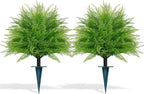 Grooy Artificial Fern Topiary Ball with Ground Spike, Set of 2 Faux Boston Fern Plants Shrub, Fake UV Resistant Evergreen Bushes for Porch Garden Indoor Outdoor Decor