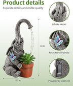 iStatue Solar Elephant Figurine with Succulent Plant Pot - 11'' Hand-Painted Lifelike Resin Lawn Ornaments Statue for Yard Art Garden Decor Gifts (Elephant)