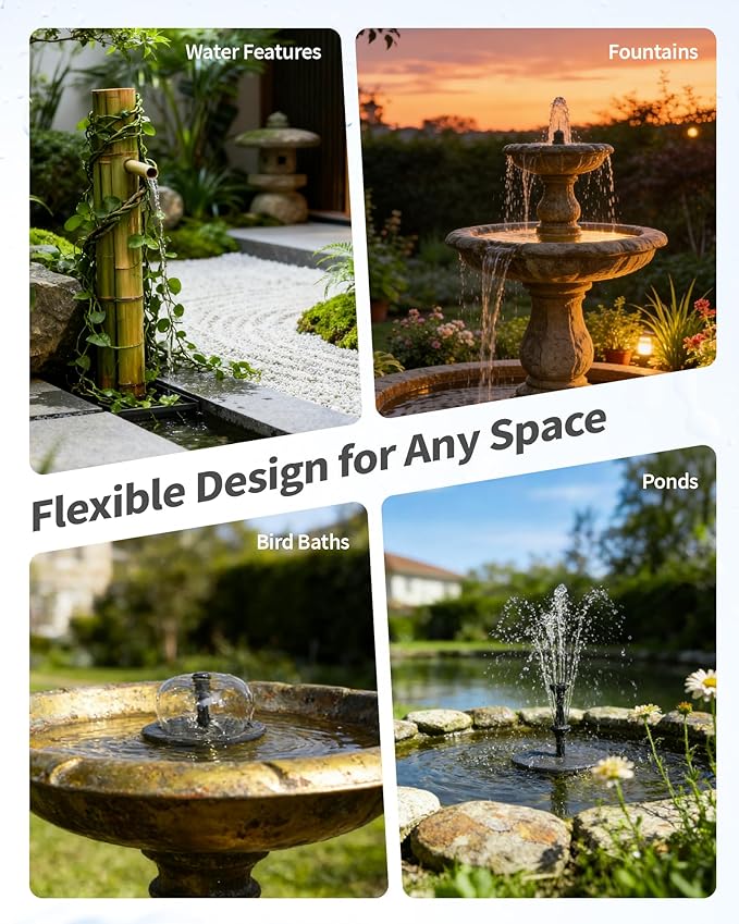 POPOSOAP 8W Solar Fountain Pump with 3200mAh Battery Backup & LED Lights, Solar Water Fountain Kit with 8 Nozzles & PVC Tubing for Bird Bath, Pond, Fish Tank, Backyard Decor P108DL