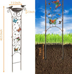 Bird Bath for Outside, Freestanding Birdbath and Trellis 2 in 1 | 43.5 In, Antique Iron, Rust-Proof, Decorative with Butterflies, Detachable Drinking Basin Bowl, Birdfeeder Station