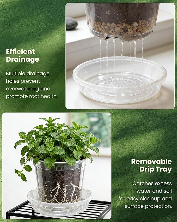 24 Packs Clear Nursery Pots for Plants with Saucers, 7/6/5/4 Inch Plastic Flower Pots with Drainage Hole, Variety Pack Seedlings Plant Pot with 24 Plant Labels