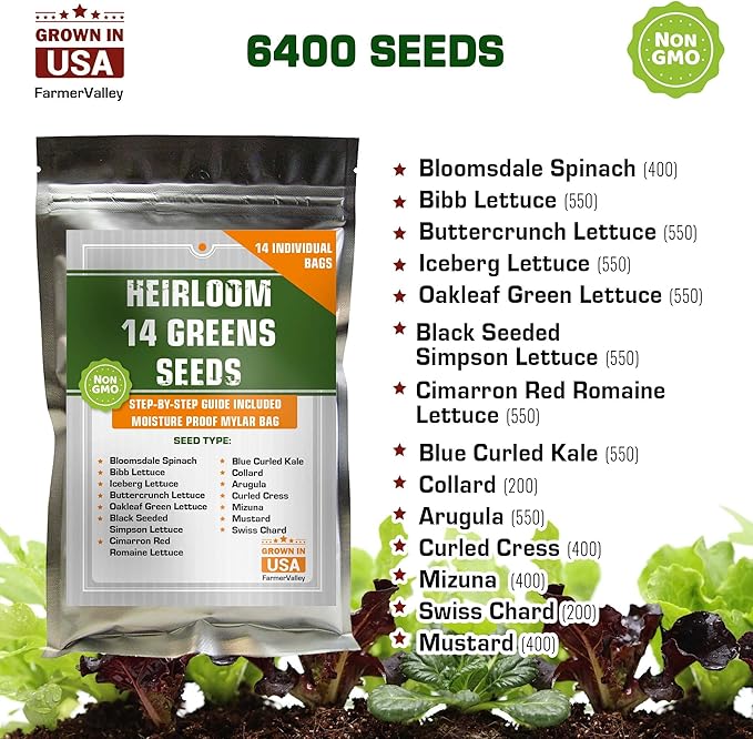 Assorted Collection of Spice Herb and Green Lettuce Seeds - Non GMO USA Grown - 34 Heirloom Varieties for Hydroponic Indoor and Outdoor Planting - Salad and Tea Seeds for Home Growing