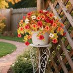 Ammyoo Artificial Fall Flowers Fake Petunias Plants for Outdoor Decoration, 2 Pcs Silk Faux Flowers UV Resistant No Fade Plants for Garden Balcony Yard Porch Realistic Indoor Decor (Orange White)
