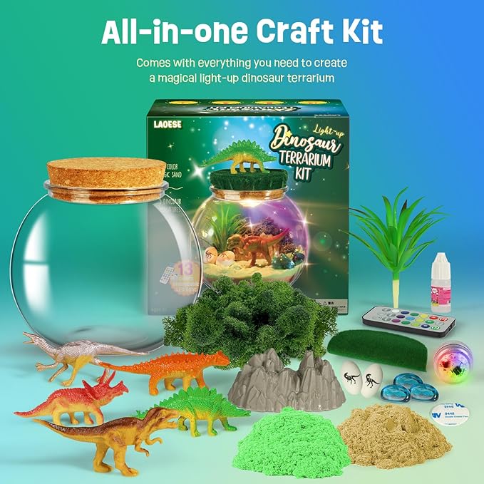 LAOESE Dinosaur Toys for Kids - Dinosaurs Terrarium Kit for Kids - Birthday Gifts for Boys Ages 4 5 6 7 8-12 Year Old - DIY Dino Toys for Boys - Arts and Crafts Kit for Kids