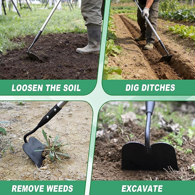 YEELOR Garden Hoe, Long Handle Hoe Garden Tool with Non-Slip Soft Grip, 56-Inch Stainless Steel Handle, Heavy Duty Hoe with Durable Blade, for Digging Loosening Weeding Planting