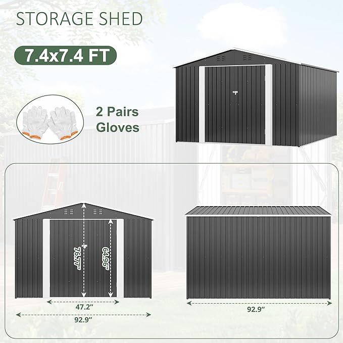Polar Aurora 8x8 FT Outdoor Storage Shed, Metal Garden Shed with Updated Frame Structure, Tool Sheds for Backyard Garden Patio Lawn, Black