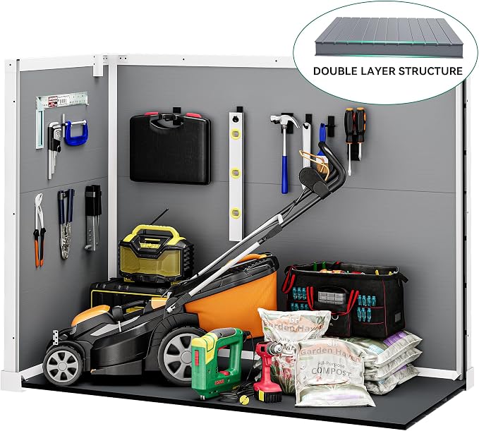 DWVO 41 Cu.ft Horizontal Resin Storage Shed, All Weather Outdoor Garden Shed 4.7x2.5 FT with Hydraulic Struts, 3 Locks, Lockable to Floor for Garden Tools, Trash Cans, Gray
