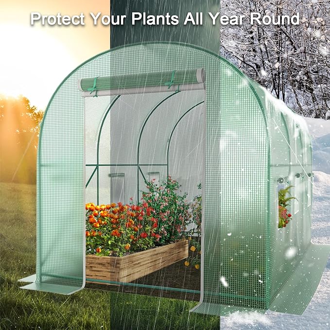 Walk-in Greenhouse, 12x7x7 FT Heavy Duty Tunnel Green House for Outdoors, Portable Green Houses for Outside, Winter Hot House with Metal Frame & Roll-up Zipper Door Screen Windows